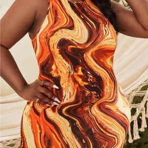 Slayr plus marble print backless dress